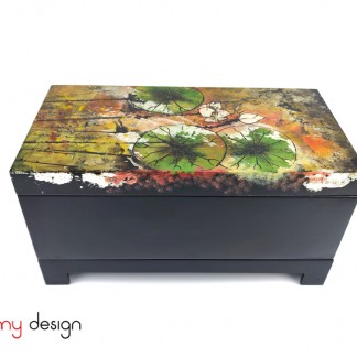 Rectangle lacquer box hand-painted with lotus included with stand 18x35 cm